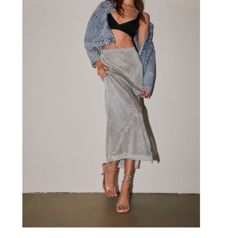 Free people silver metallic knit skirt with side slit